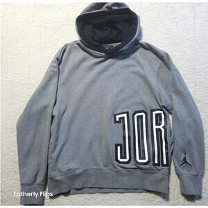 Jordan Pullover Hoodie Medium Grey JORDAN Split Logo Fleece Jumpman Sleeve